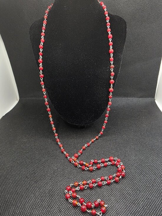 Jewelry - Multi-Functional Red Glass Beaded 3-in-1 Rosary Chain Lanyard & Necklace